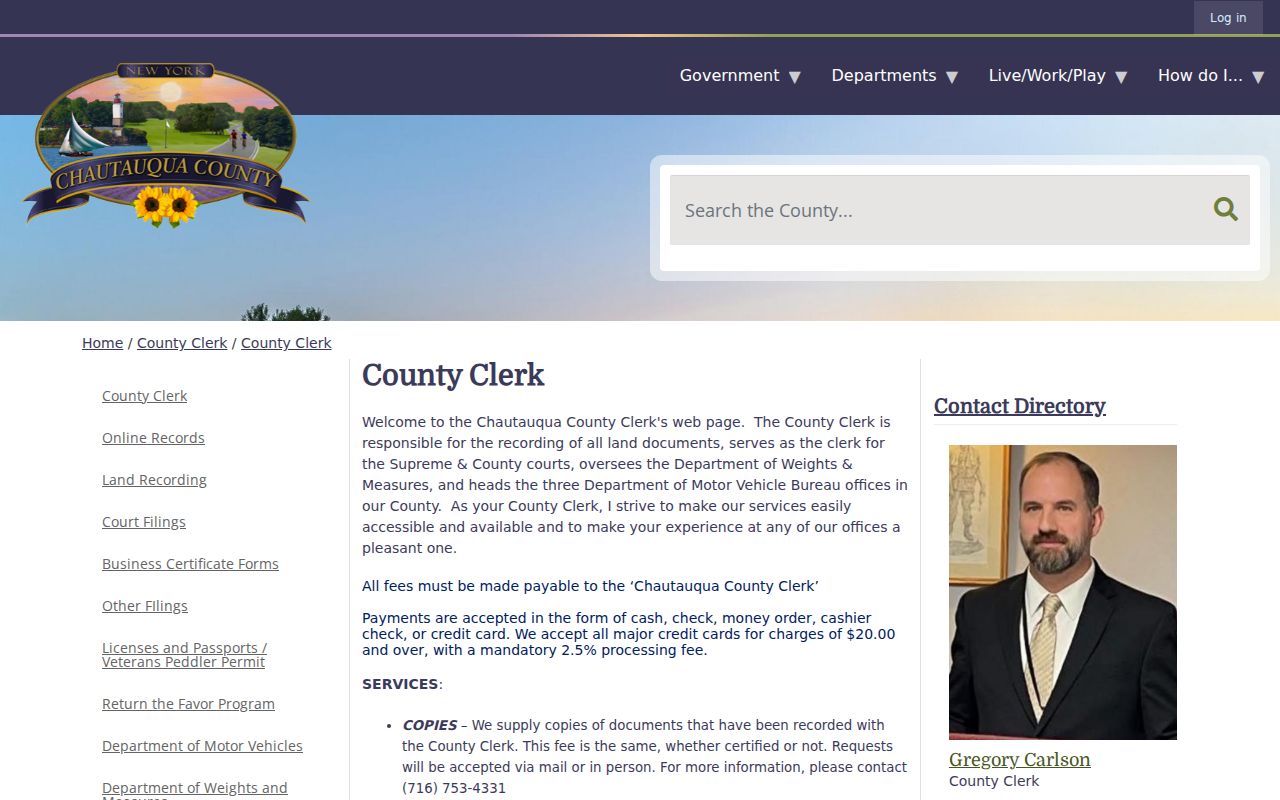 Jamestown residents directory County Clerk records page