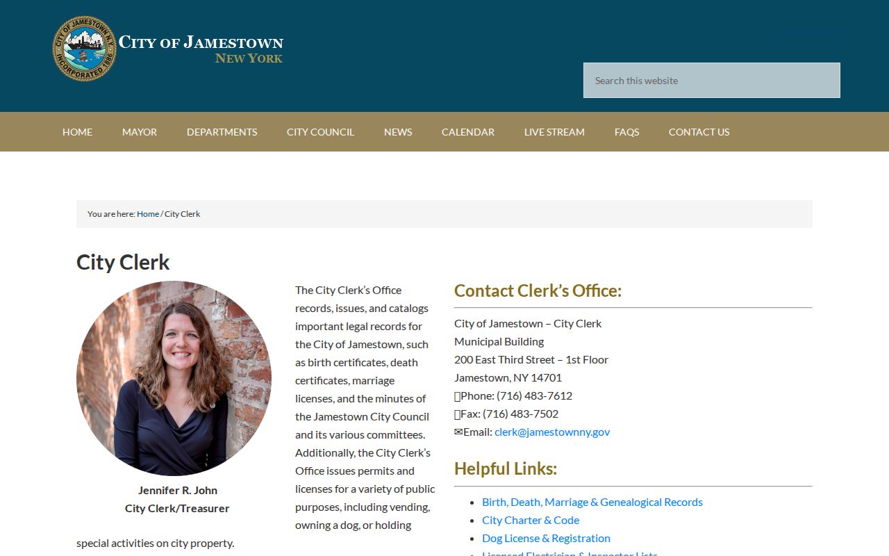 Jamestown residents directory City Clerk records page