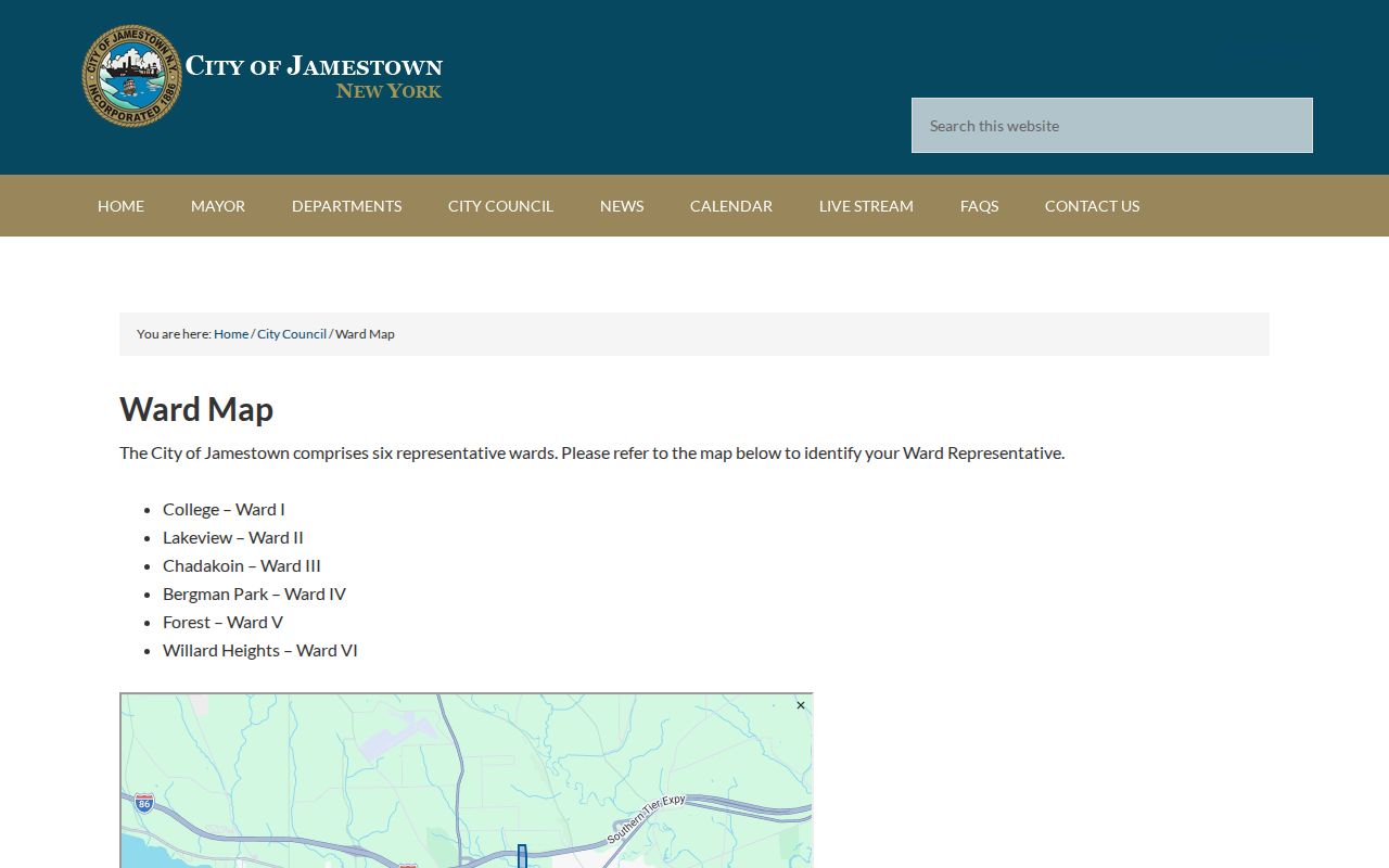 Jamestown neighbors civic context from the official six-ward map