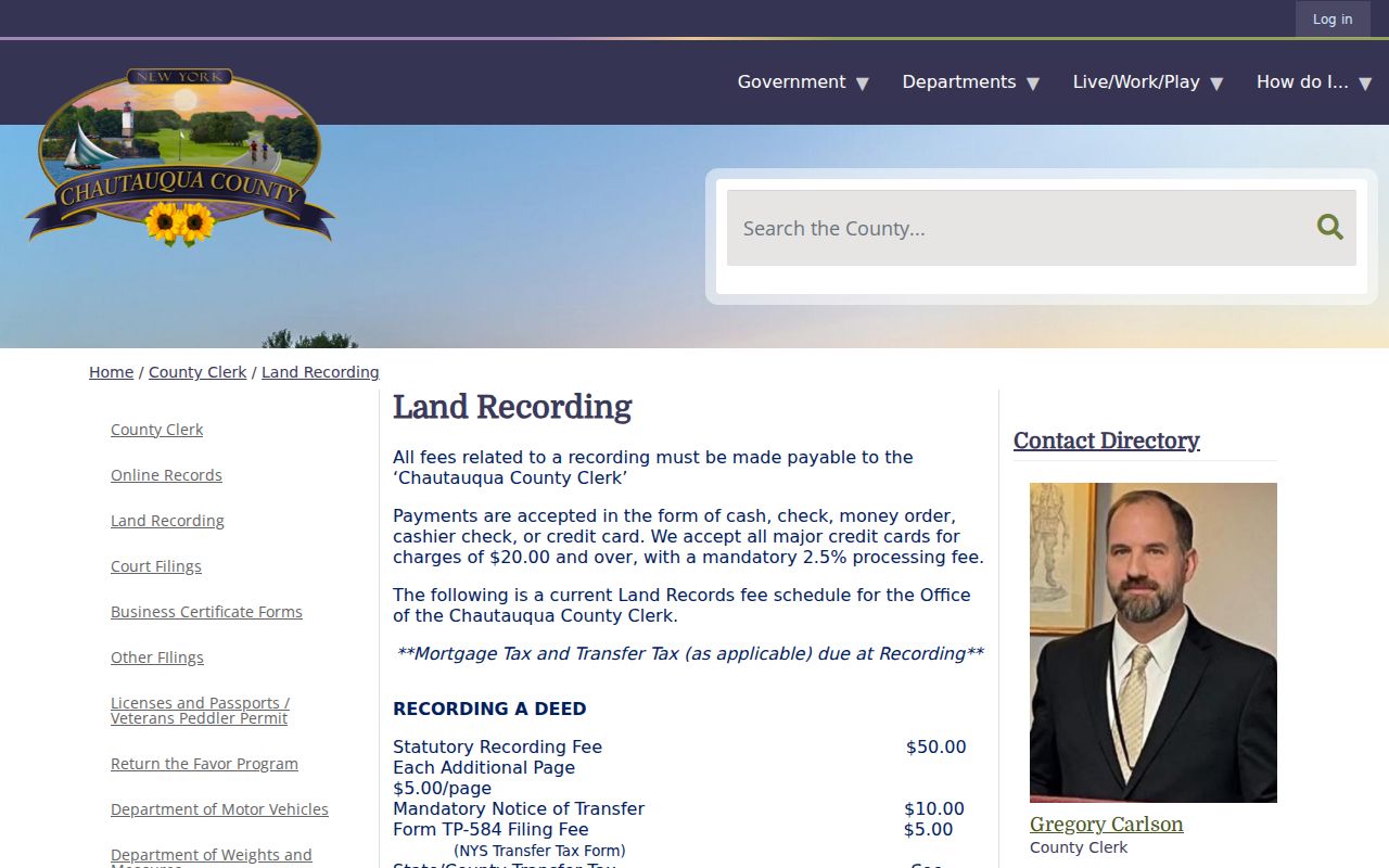 Jamestown street directory Chautauqua County land recording information